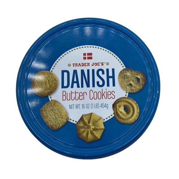 Trader Joe's Cookie Tin Empty Danish Butter Cookies Blue White Danish Christmas - Picture 5 of 15